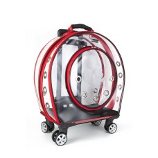 Markapet XXL Şeffaf Tekerlekli Kedi Köpek Taşıma Çantası 53 x 33 x 53 cm Kırmızı 15 kg