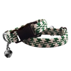 Markapet Elastik Örme Kedi Tasması Yeşil-Krem 10 mm A=23/32 cm