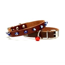 Nazar Boncuklu Yavru Ve Küçük Irk Köpek Tasması 1,5x29 cm Kahverengi XLarge