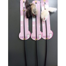 Fareli Kedi Oltası Ahşap Saplı Tüylü Kedi Oyuncağı 40-50 cm Renkli