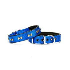 Doggie Softlu Kemik Desenli Köpek Tasması 2,5 cm x 50 cm Mavi