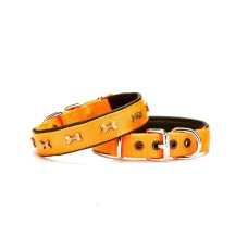 Doggie Softlu Kemik Desenli Köpek Tasması 2,5 cm x 50 cm Turuncu