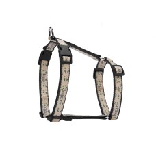 Doggie Desenli Süslü Dokuma Köpek Göğüs Tasması 2,5 x 70-95 cm Siyah