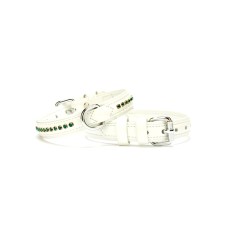 Doggie Flotter Deri Swarovski Kristal Taşlı Köpek Boyun Tasması 2 x 28-34 cm Beyaz