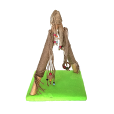 Püsküllü Boncuklu Kedi Tırmalama Tahtası + Oyun Alanı 30*40 cm Fosfor Yeşil