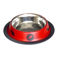 Tommy çelik mama kabı kırmızı kedi balık desenli 250 ml