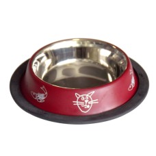 Tommy çelik mama kabı bordo kedi balık desenli 250 ml