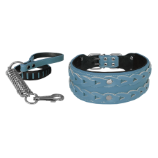 Markapet Elegance Deri İşlemeli Lüks Köpek Tasma Seti XL 7 cm*60-68 cm Turkuaz
