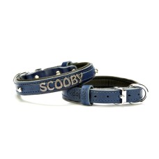 Doggie Deri İsimlikli Köpek Tasması 2x30-35 cm Mavi