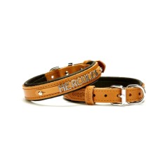 Doggie Deri İsimlikli Köpek Tasması 2x35-40 cm Kamel