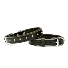 Doggie Konforlu Deri Swarovski Kristal Taşlı Köpek Boyun Tasması 2 x 28-34 cm Siyah