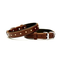 Doggie Konforlu Deri Swarovski Kristal Taşlı Köpek Boyun Tasması 2 x 28-34 cm Kahverengi