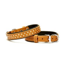 Doggie Konforlu Deri Swarovski Kristal Taşlı Köpek Boyun Tasması 2 x 32-39 cm Kamel
