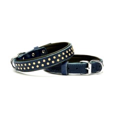 Doggie Konforlu Deri Swarovski Kristal Taşlı Köpek Boyun Tasması 2 x 28-34 cm Mavi