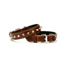 Doggie Konfor Deri El Yapımı Çivili Köpek Boyun Tasması 2,5x37-45cm Kahverengi