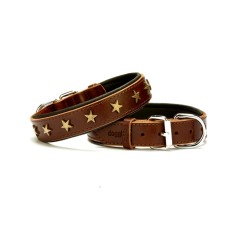Doggie Yıldız Desenli Deri Köpek Boyun Tasması 3x42x50 cm Kahverengi