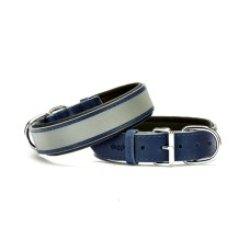 Doggie Konforlu Reflektörlü Deri Köpek Tasması 3,5x52-60 cm Large Mavi