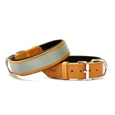 Doggie Konforlu Reflektörlü Deri Köpek Tasması 4x52-60 cm Kamel