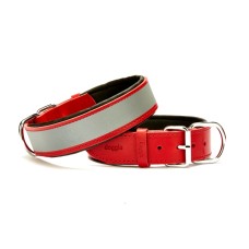 Doggie Konforlu Reflektörlü Deri Köpek Tasması 4x47-55 cm Kırmızı