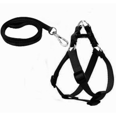 Köpek Göğüs Tasma Seti 25-40 cm Siyah + Gezdirme Kayışı