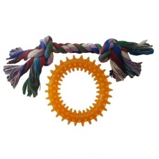 Köpek Diş Bakım Oyuncağı Simit 15 cm Ve Örgü Halat 18 cm Turuncu